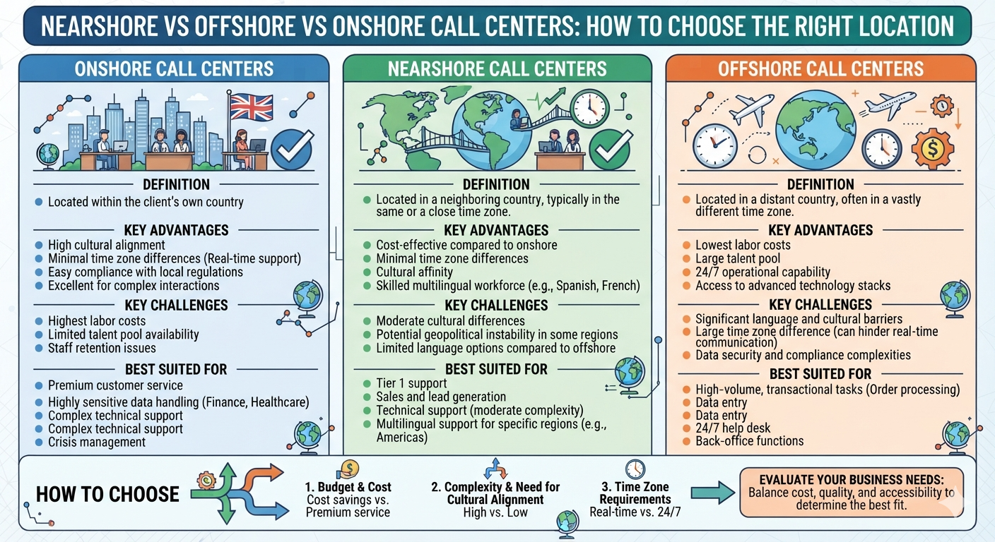 Nearshore vs Offshore vs Onshore Call Centers: How to Choose the Right Location